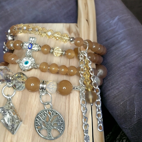 Brown CC Crystal Charmed Bracelets Set - Picture 6 of 7